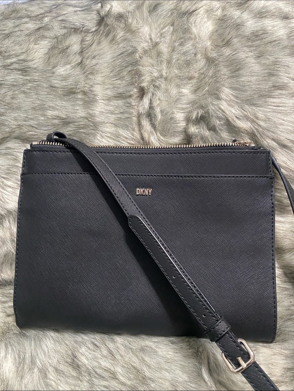 DKNY Black Leather Crossbody with Gold Hardware